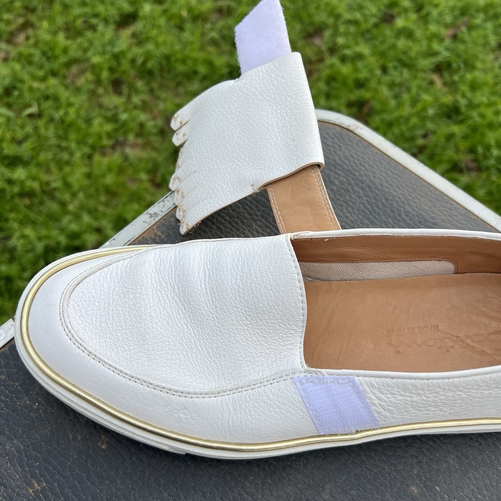 Santoni Womens US 8 EU 38.5 White Leather Loafer Slip On Shoe Strap Jewel - Picture 12 of 13